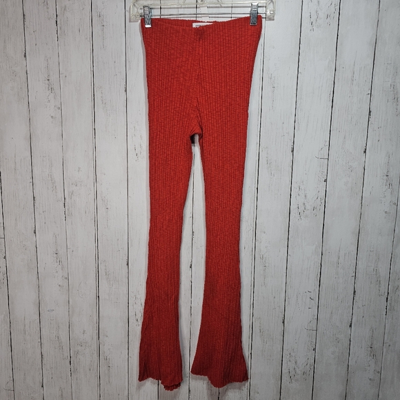 Urban Outfitters UO Rosie Ribbed Red Flare Leg Cotton Blend Pants Size Small. - Picture 3 of 11
